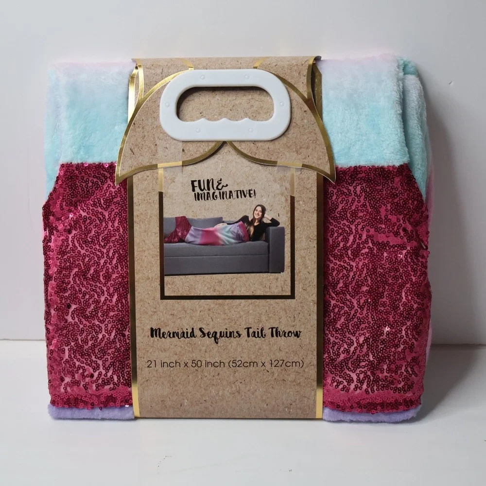 Fun & Imaginative Mermaid Sequins Tail Throw Blanket Pink Rainbow 21x50 NWT Gift